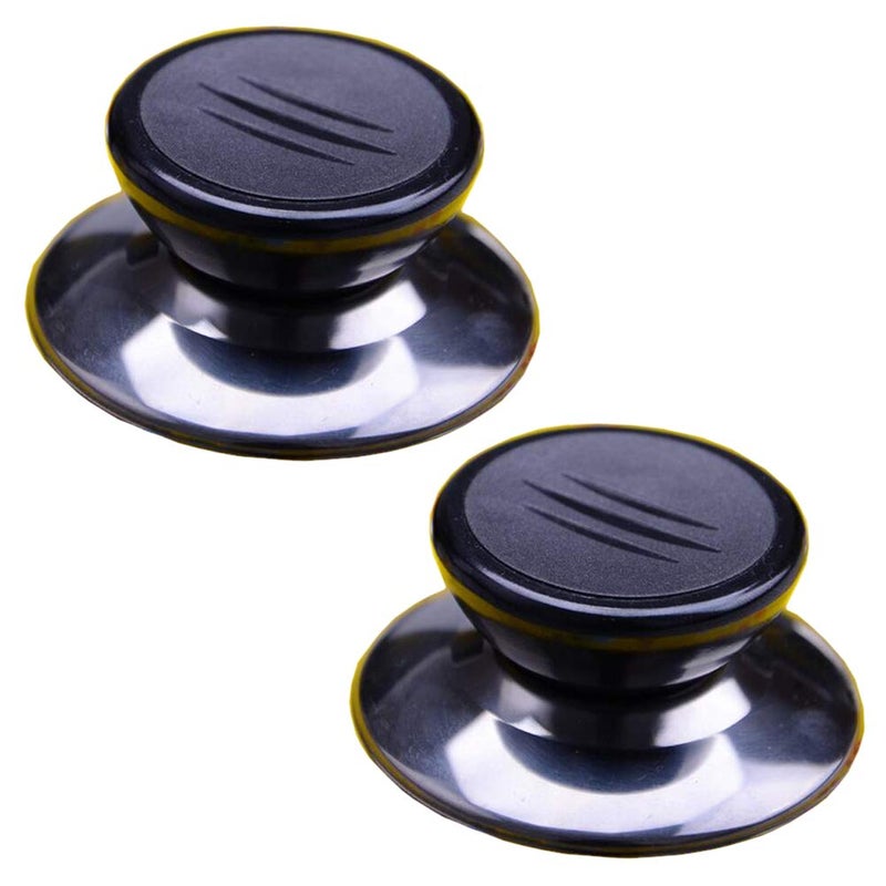 lasenersm 2 Sets Universal Pot Lid Cover Knob Handle Cookware Universal Replacement Pot Grip Knob Cap 2.7" Stainless Steel Base, Black+Silver - Image 1